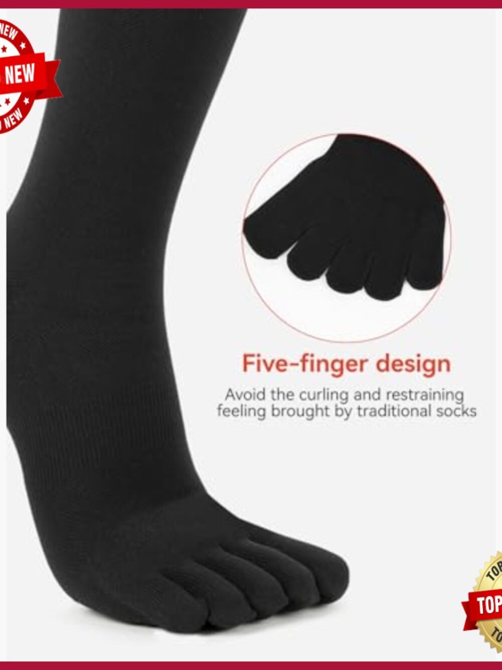 3 Pairs Knee High Toe Socks with Separate Toe Design - Picture 4 of 6
